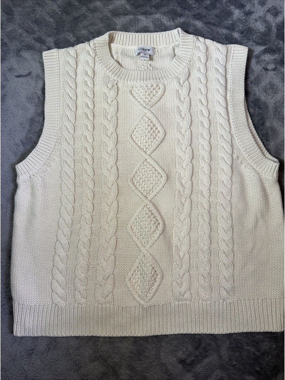 J Crew Cable Knit Sweater Vest Womens Size M Natural Cream Preppy Cotton